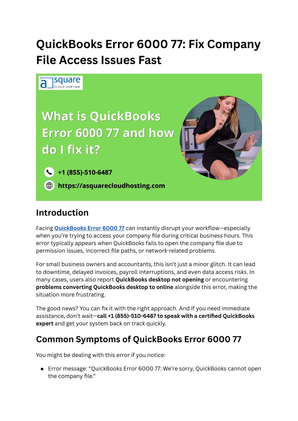 QuickBooks Error 6000 77 Fix Company File Access Issues Fast | PDF to ...